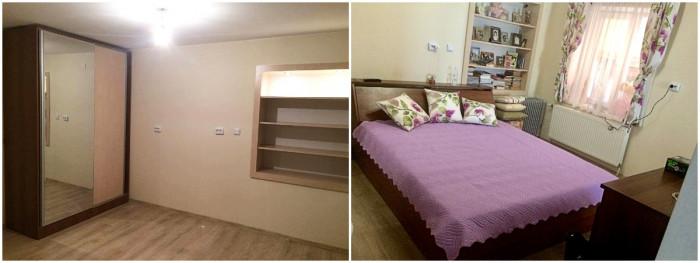 Спалня в нежно лилаво и зелено