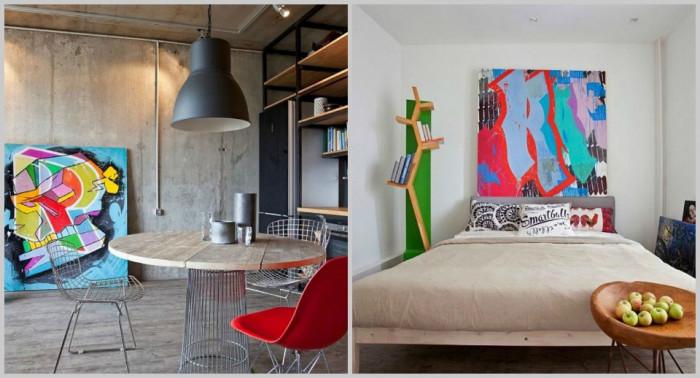 47 кв.м. в Москва ни запознават с индустриалния стил в пълния му блясък