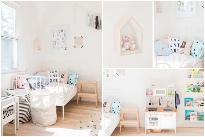 Изчистената бяла стая засиява с декорации в пастелни нюанси