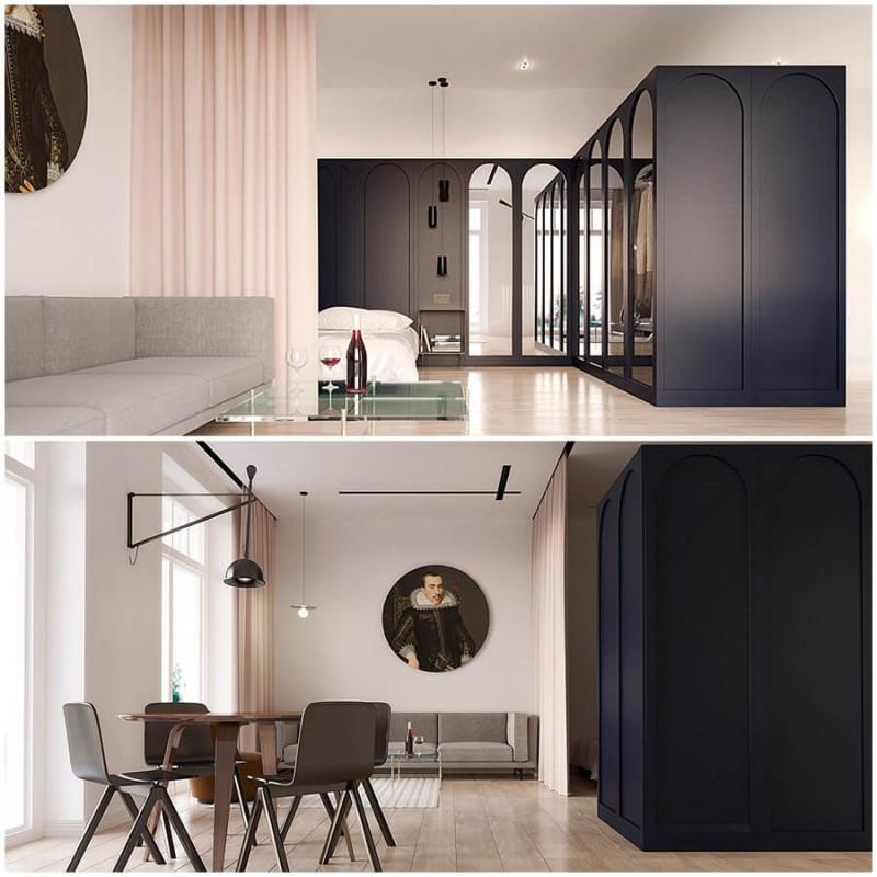 Елегантна завеса разделя дневната от спалнята