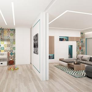 Подвижна стена разделя спалнята от останалата част на жилището