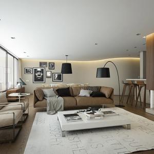 Дървото присъства осезаемо в модерната дневна