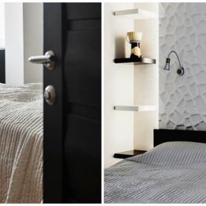 Дизайнът в спалнята също се придържа към основната идея