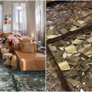 Оригинална стъклена настилка с парчета огледало