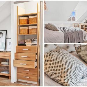 Другото спално помещение се отличава с практични решения за съхранение на вещи