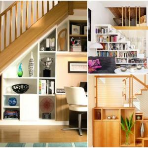 Оформете библиотека или изложба за декорациите си под стълбите