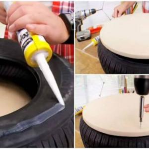 Стъпка 2: Монтирайте изрязаните кръгове от двете страни на гумата