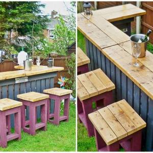 Практичен и ефектен летен бар от стари палети