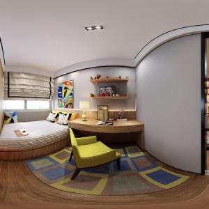 Панорамен поглед към приветлива детска стая