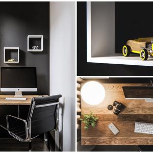 Работното кътче в хола се отличава със стилни детайли