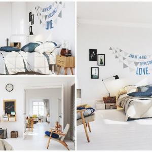 Скандинавската спалня е просторна и изненадващо артистична