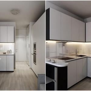 Кухнята се придържа към балансирания дизайн на дома