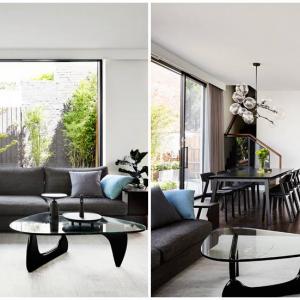 Дневна с контрастиращи монохромни цветове, които са основите на цялото жилище