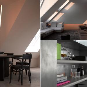 Минималистичен интериор със скосен таван