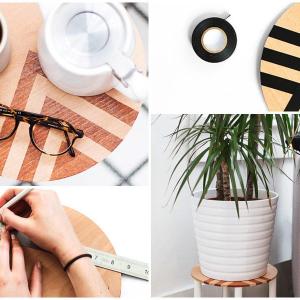 Украсете дървения плот на масичката със спрей боя и тиксо