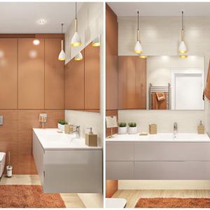 Банята среща изчистеното бяло с меките тонове на оранжевото