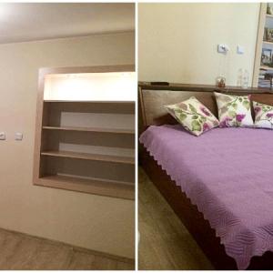 Спалня в нежно лилаво и зелено