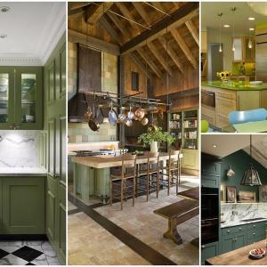 Връзката с природата е постигната чрез зелено в интериора на кухнята