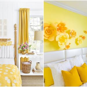 Жълти и златисти цветове в спалнята