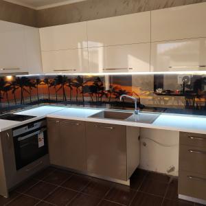 Кухня в гланц с принт стъкло