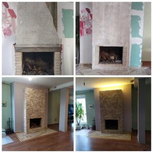 Зидане на камина и лепене на камък