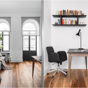 Офис кът в черно, бяло и златно