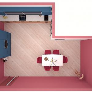 Кухня дървесно и синьо